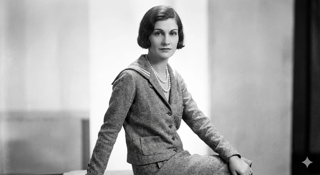 2. Coco Chanel
Tarzı: Maskülen çizgili, rahat, şık ve devrimci.
Neyle Ünlendi: Kadınları korselerden kurtardı. Denizci çizgili üstler (marinière), tüvit ceket takımlar, inci kolyeler, el çantaları (özellikle Chanel 2.55) ve kısa saç kesimiyle modern, çalışan kadının gardırobunu icat etti. Kendi ismi bir markadan öte, bir yaşam biçimine dönüştü.